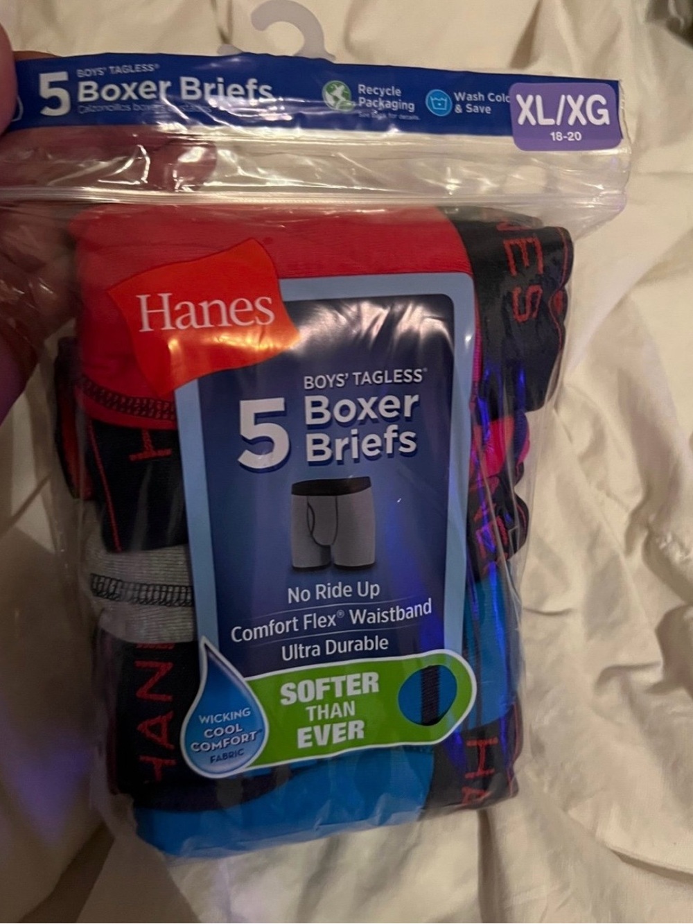 Hanes Boys 5-pk. Ultimate Super Soft Tagless Boxer Briefs X-Large (18/20) New
